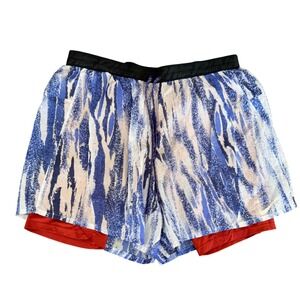 Nike Mens 2-in-1 Running Shorts Blue White Print Red Liner Size Large Athletic